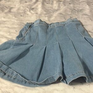 Light Blue Denim Pleated Skirt